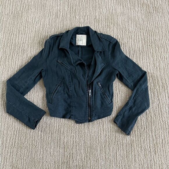 Free People Charcoal Cropped Biker Jacket - Picture 1 of 4